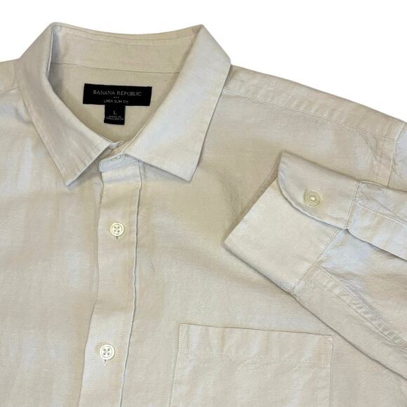 Banana Republic Linen Slim Fit Long Sleeve Shirt Men's L | Cream | EUC - Picture 1 of 11